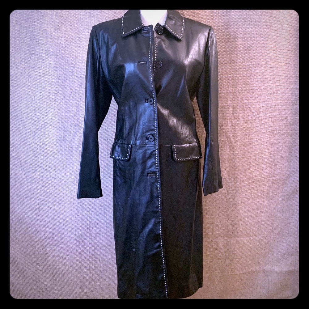 WHBM full length leather coat